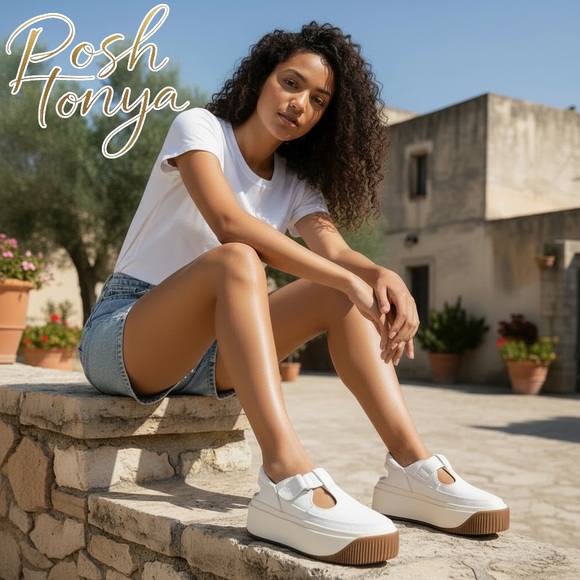 UGG EZ-DUZZIT T-Strap Platform Mary Jane Sneakers White Size 8.5 Preppy Coquette - Picture 15 of 16